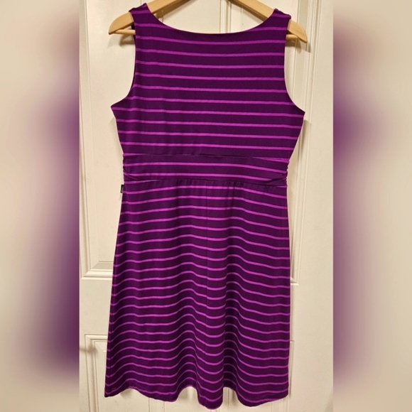 Eddie Bauer Striped Sleeveless Travel V-Neck Aster A Line Purple Dress size L - Picture 6 of 7